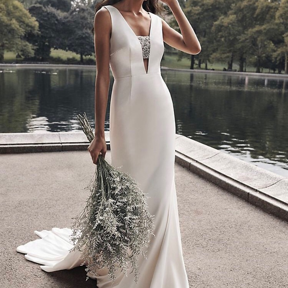 Crepe-Back Satin Wedding Gown by White by Vera Wang purchased at Davids Bridal